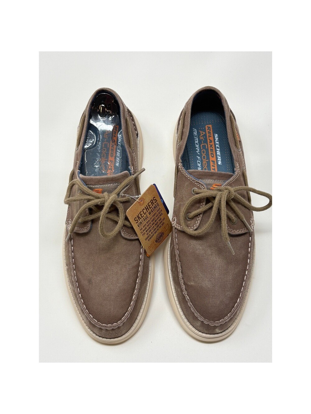 Skechers Mens Relaxed Fit Elent Mosen Boat Shoes Brown Canvas 64644 Size 10.5